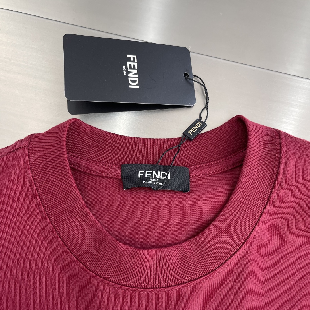 -FEND 2025秋冬新款厚长袖T恤320克纯棉字母logo 植绒码数：S M L XL