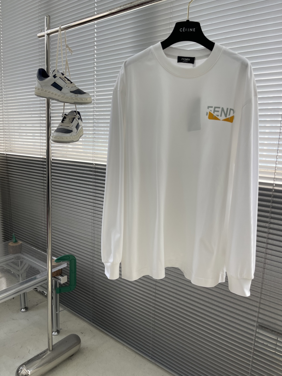 -FEND 2025秋冬新款厚长袖T恤320克纯棉字母logo 植绒码数：S M L XL