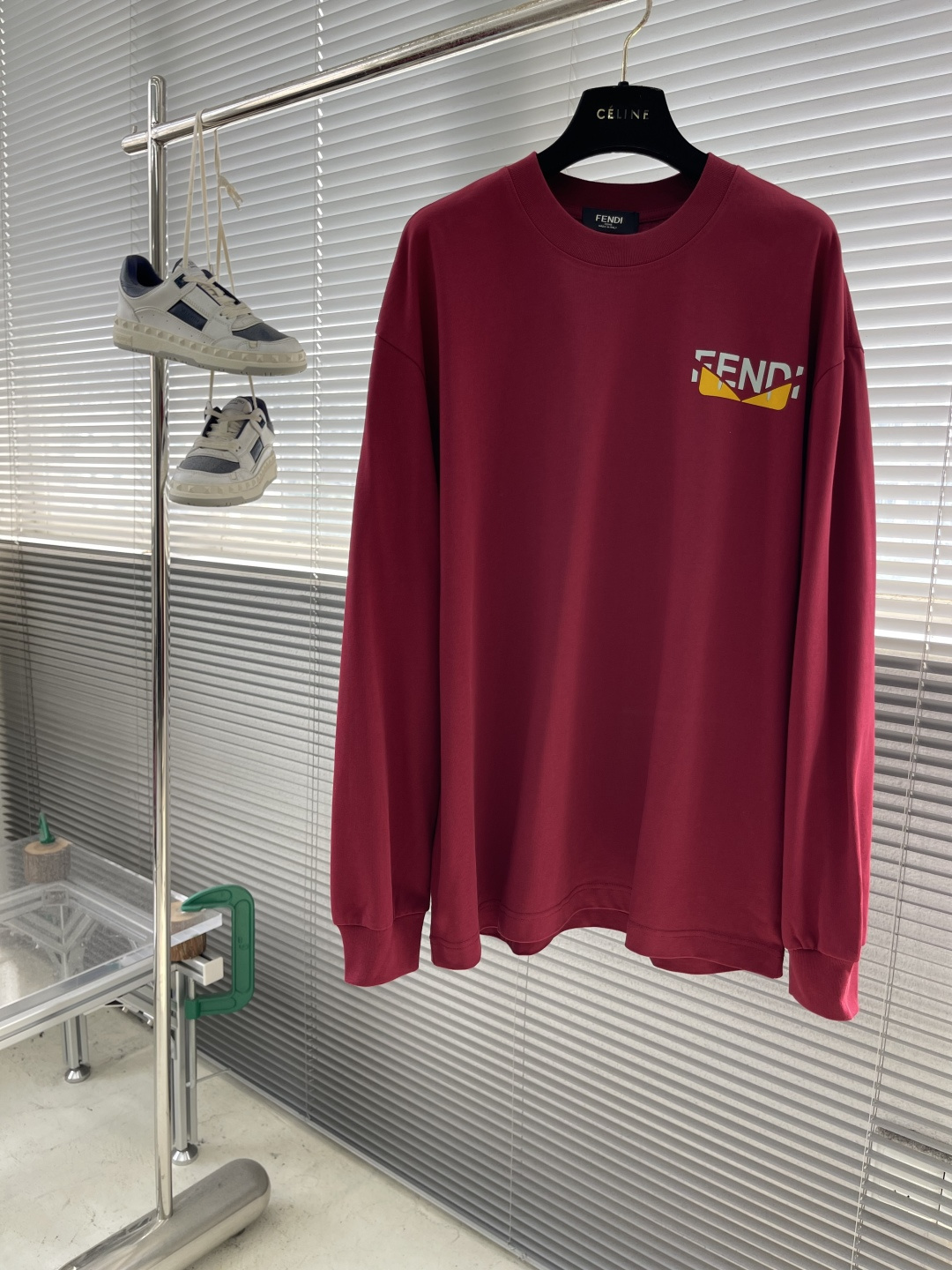-FEND 2025秋冬新款厚长袖T恤320克纯棉字母logo 植绒码数：S M L XL