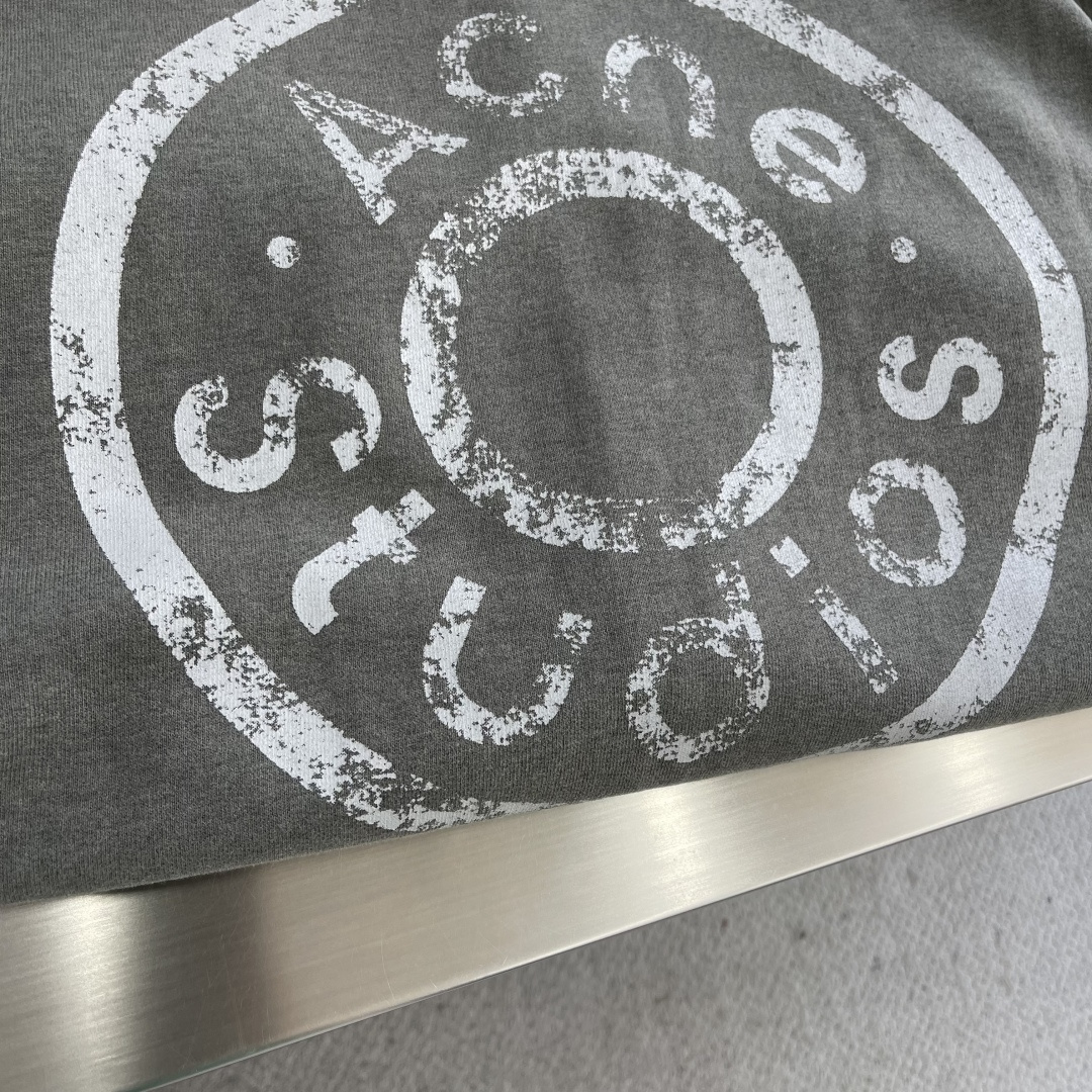 -Acne Studios 破洞做旧徽标拉链外套定制定染1:1灰绿臻柔棉彩棉卫衣料 【面布与毛圈底呈同色