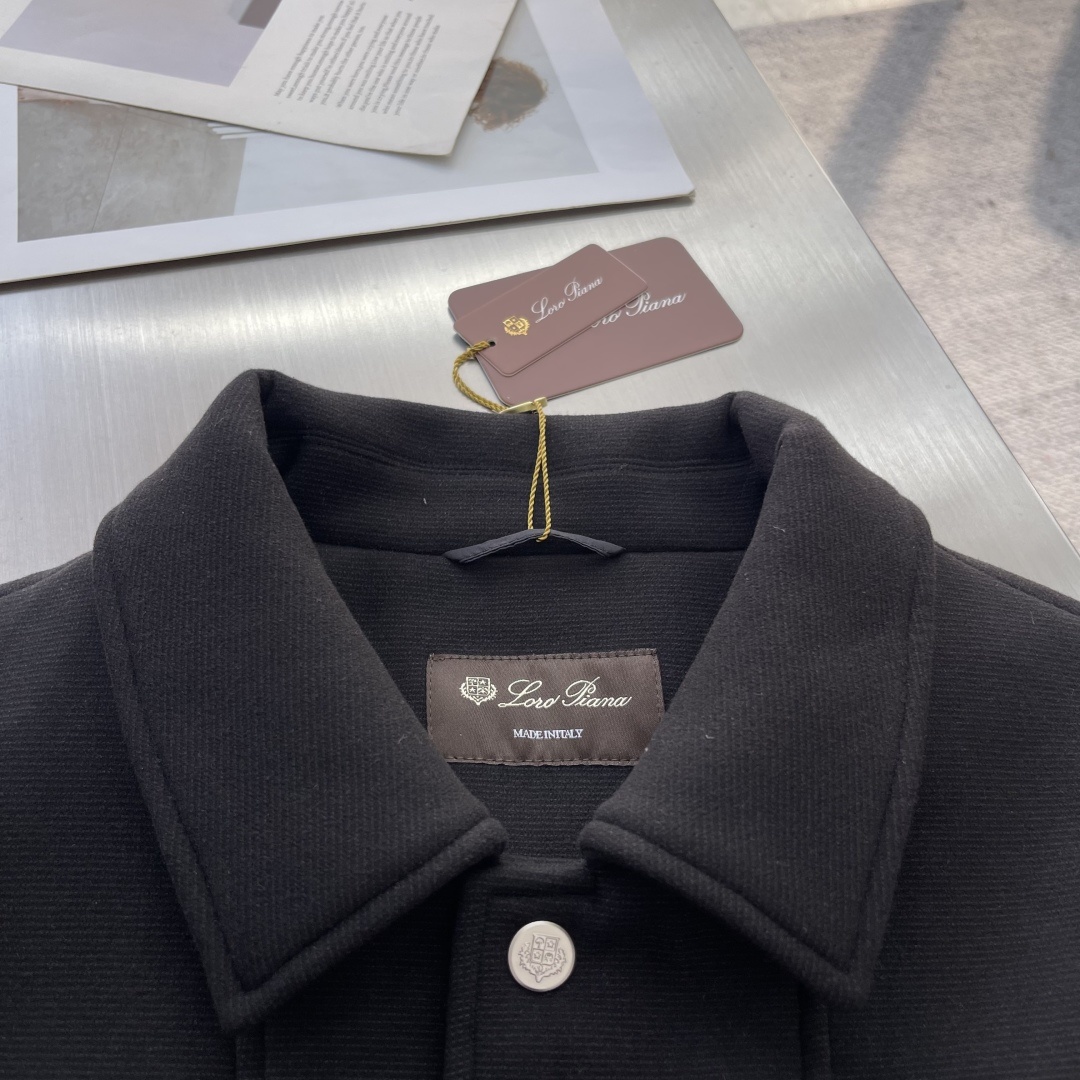 -Loro Piana 25fw新款老钱风翻领标识刺绣夹克外套客订面料或选用高端羊绒(若为羊绒面料 ),