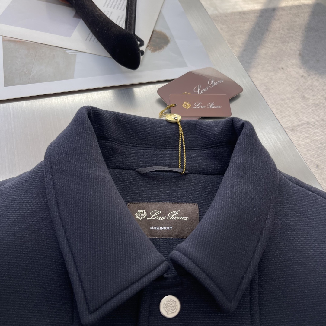 -Loro Piana 25fw新款老钱风翻领标识刺绣夹克外套客订面料或选用高端羊绒(若为羊绒面料 ),