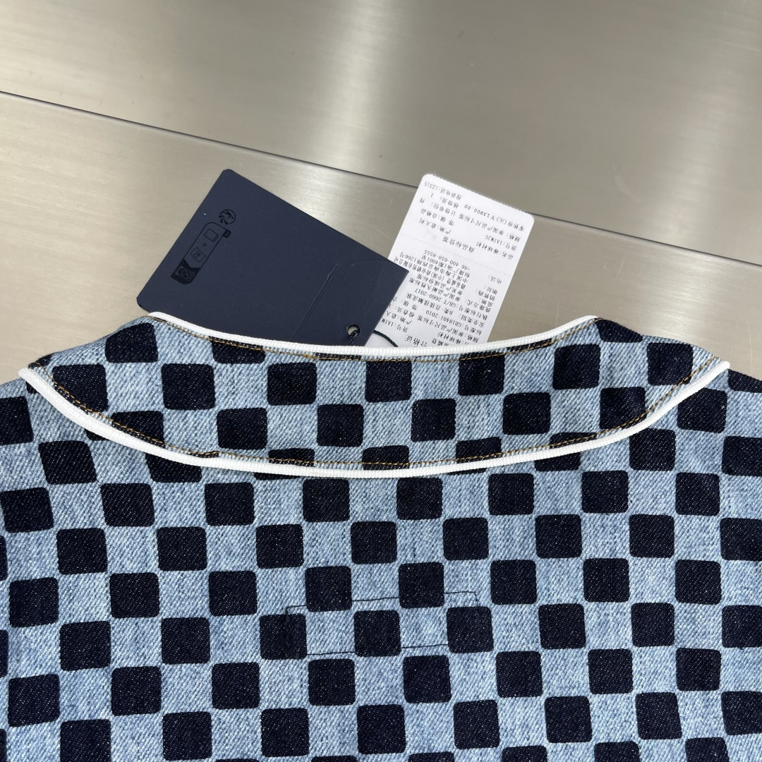 -驴牌 25SS棋盘格牛仔短袖衬衫赛络纺10盎司绳染牛仔面料牛仔拔印 成衣洗褪定制1：1工字扣定制1：1
