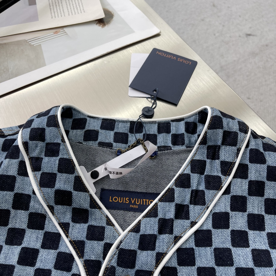 -驴牌 25SS棋盘格牛仔短袖衬衫赛络纺10盎司绳染牛仔面料牛仔拔印 成衣洗褪定制1：1工字扣定制1：1