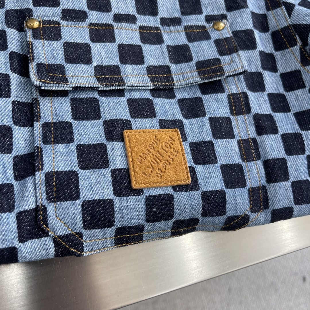 -驴牌 25SS棋盘格牛仔短袖衬衫赛络纺10盎司绳染牛仔面料牛仔拔印 成衣洗褪定制1：1工字扣定制1：1