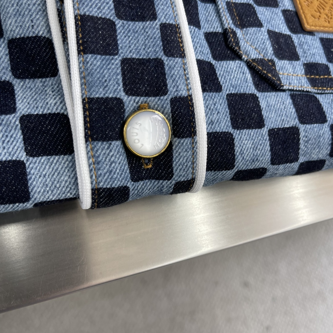 -驴牌 25SS棋盘格牛仔短袖衬衫赛络纺10盎司绳染牛仔面料牛仔拔印 成衣洗褪定制1：1工字扣定制1：1