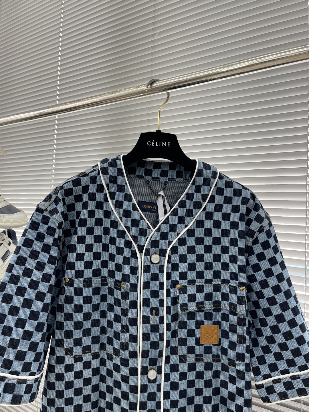 -驴牌 25SS棋盘格牛仔短袖衬衫赛络纺10盎司绳染牛仔面料牛仔拔印 成衣洗褪定制1：1工字扣定制1：1