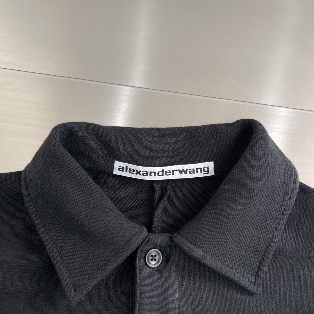 -wang 亚历山大王 25ss新款蓬松徽标宽松休闲长袖Polo衫 男款 黑色码数：XS.S.M衣长66