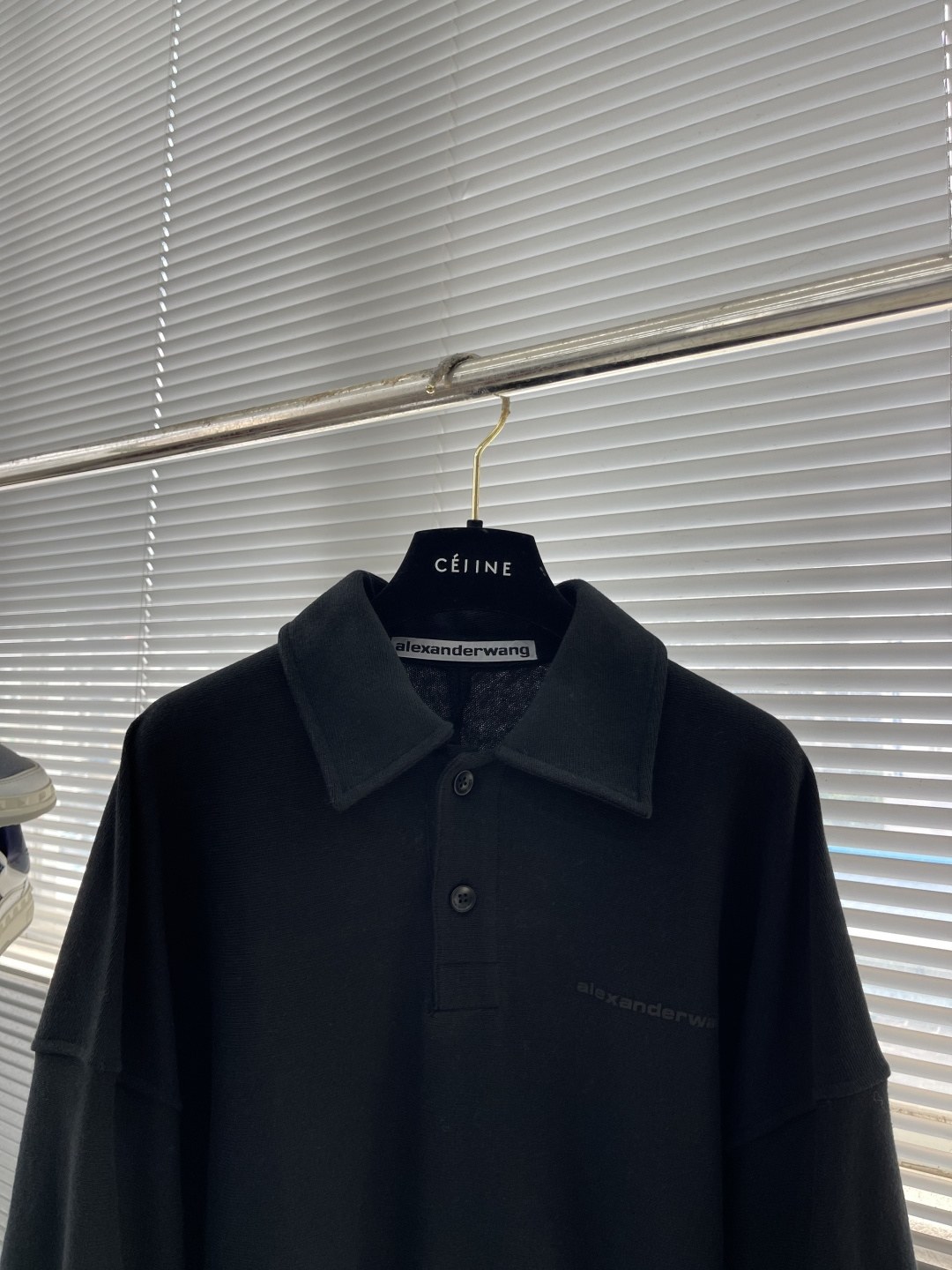 -wang 亚历山大王 25ss新款蓬松徽标宽松休闲长袖Polo衫 男款 黑色码数：XS.S.M衣长66