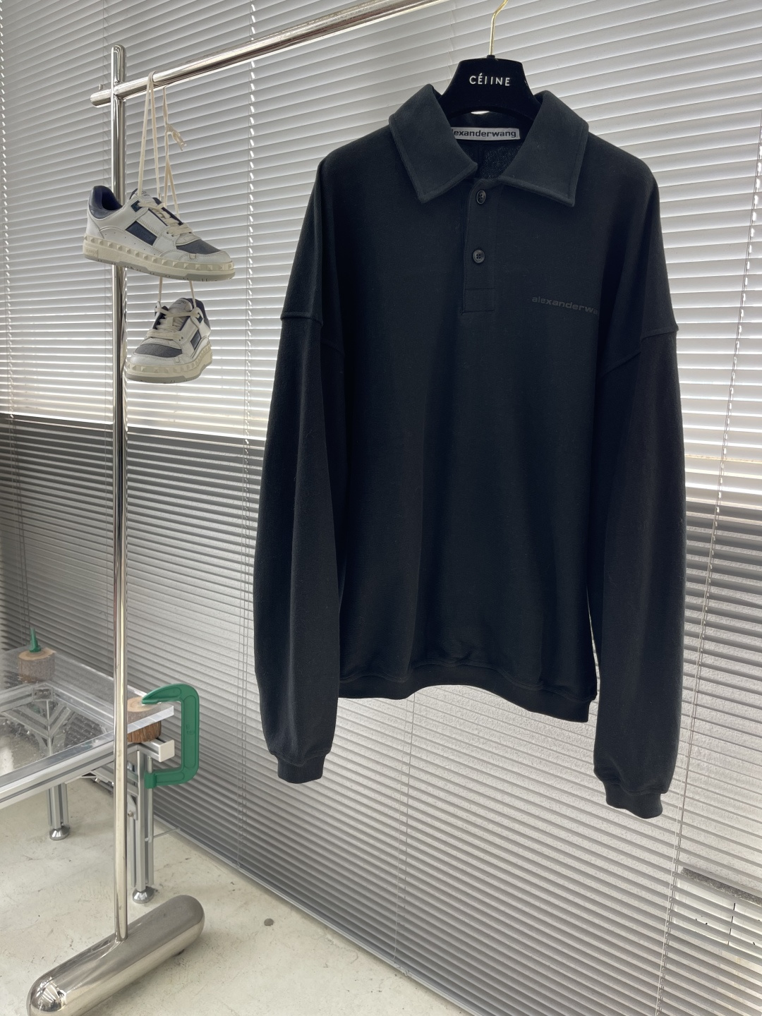 -wang 亚历山大王 25ss新款蓬松徽标宽松休闲长袖Polo衫 男款 黑色码数：XS.S.M衣长66
