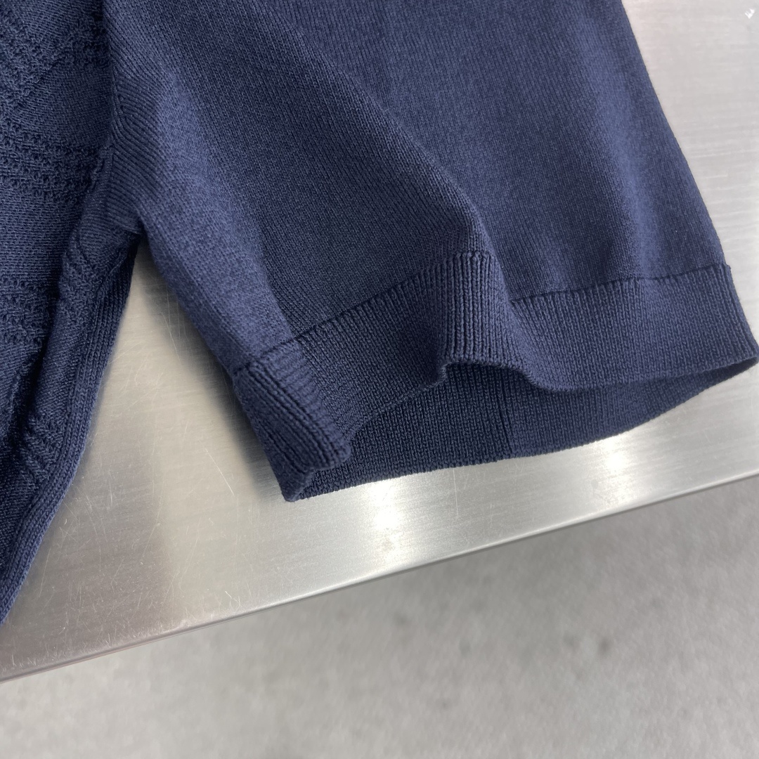 -KITON 25SS春夏新款科技纤维混纺针织翻领短Tee,男士红标拉链门襟斜条纹嵌花针织短袖Polo衫