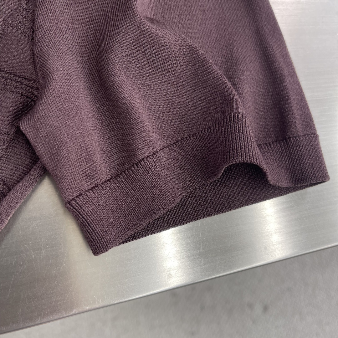 -KITON 25SS春夏新款科技纤维混纺针织翻领短Tee,男士红标拉链门襟斜条纹嵌花针织短袖Polo衫