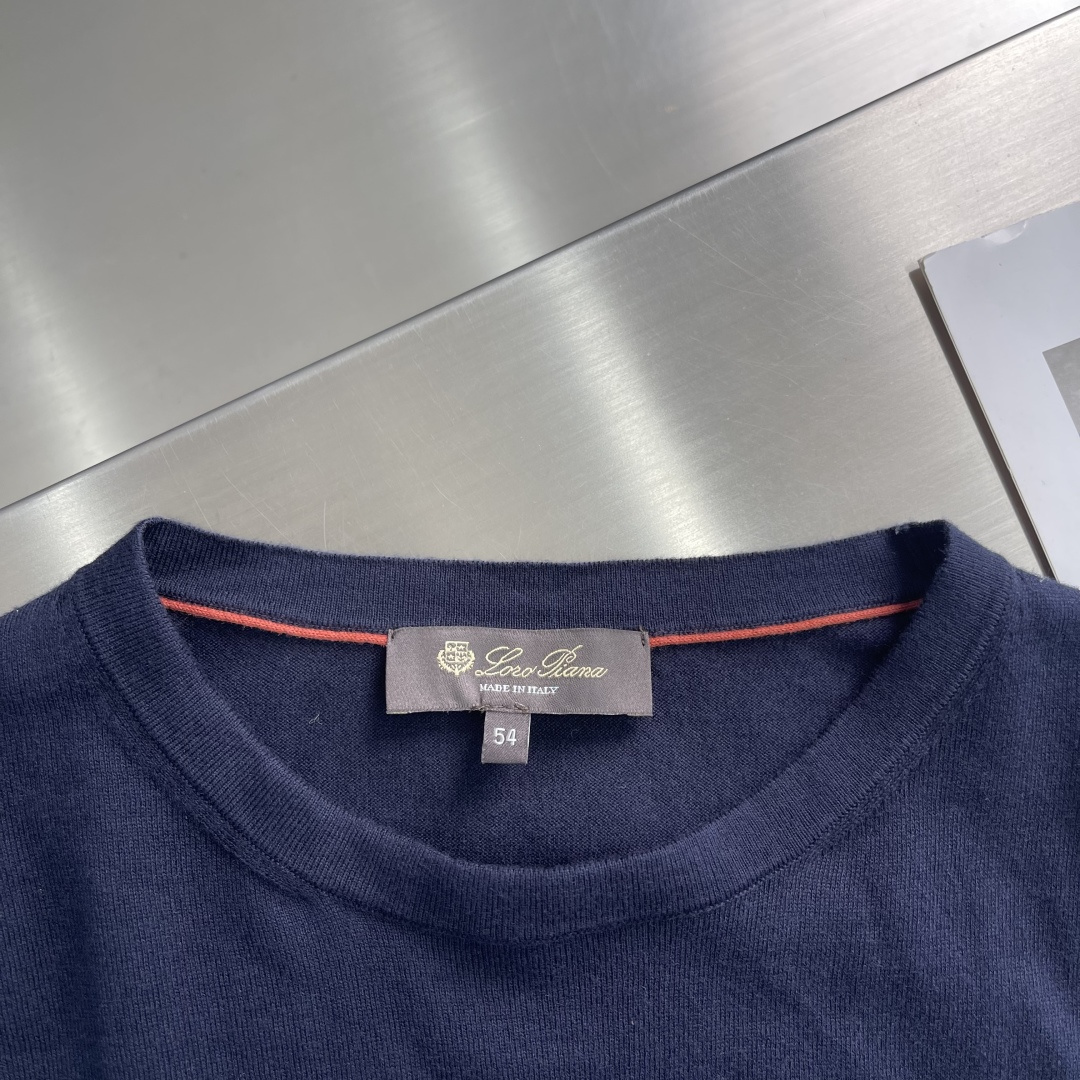 -Loro Piana 25fw新款纯色圆领棉质针织衫 男款 海军蓝码数：48.50.52.54衣长66