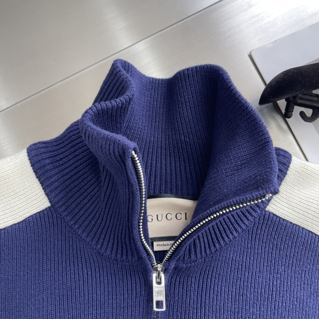 -GUCC 2024fw Gart系列毛织拉链外套，拼接毛织拉链外套 袖口自带logo刺绣 男女同款 码