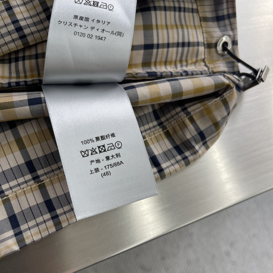 -Dio 25fw新款米色棉质混纺面料格子图案CD Diamond 刺绣拉链夹克衬衫，这款拉链衬衫重新诠