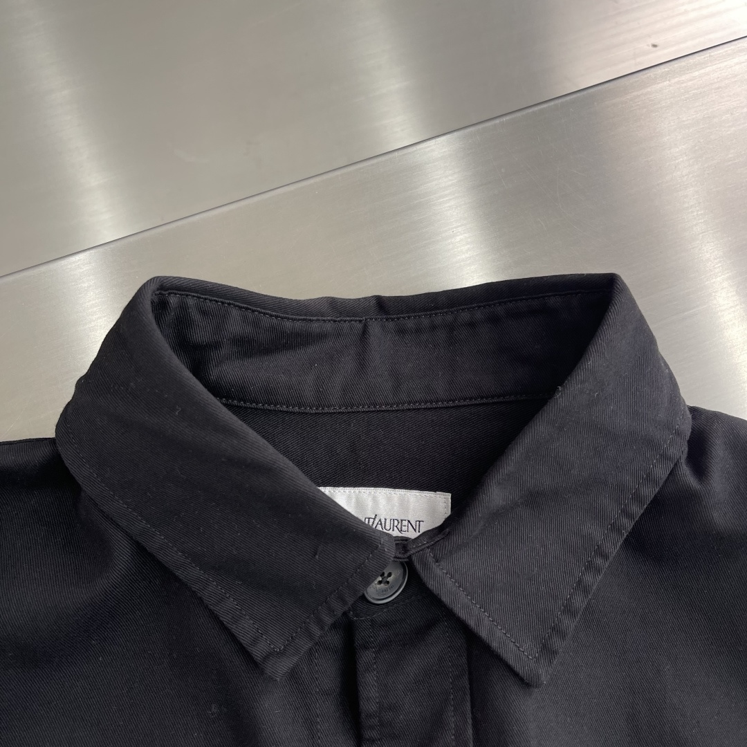 -SaintLaurent YSL标识刺绣衬衫式外套定制舒氧长绒精梳棉 质感卓越 舒适贴肤 以黑曜石为灵