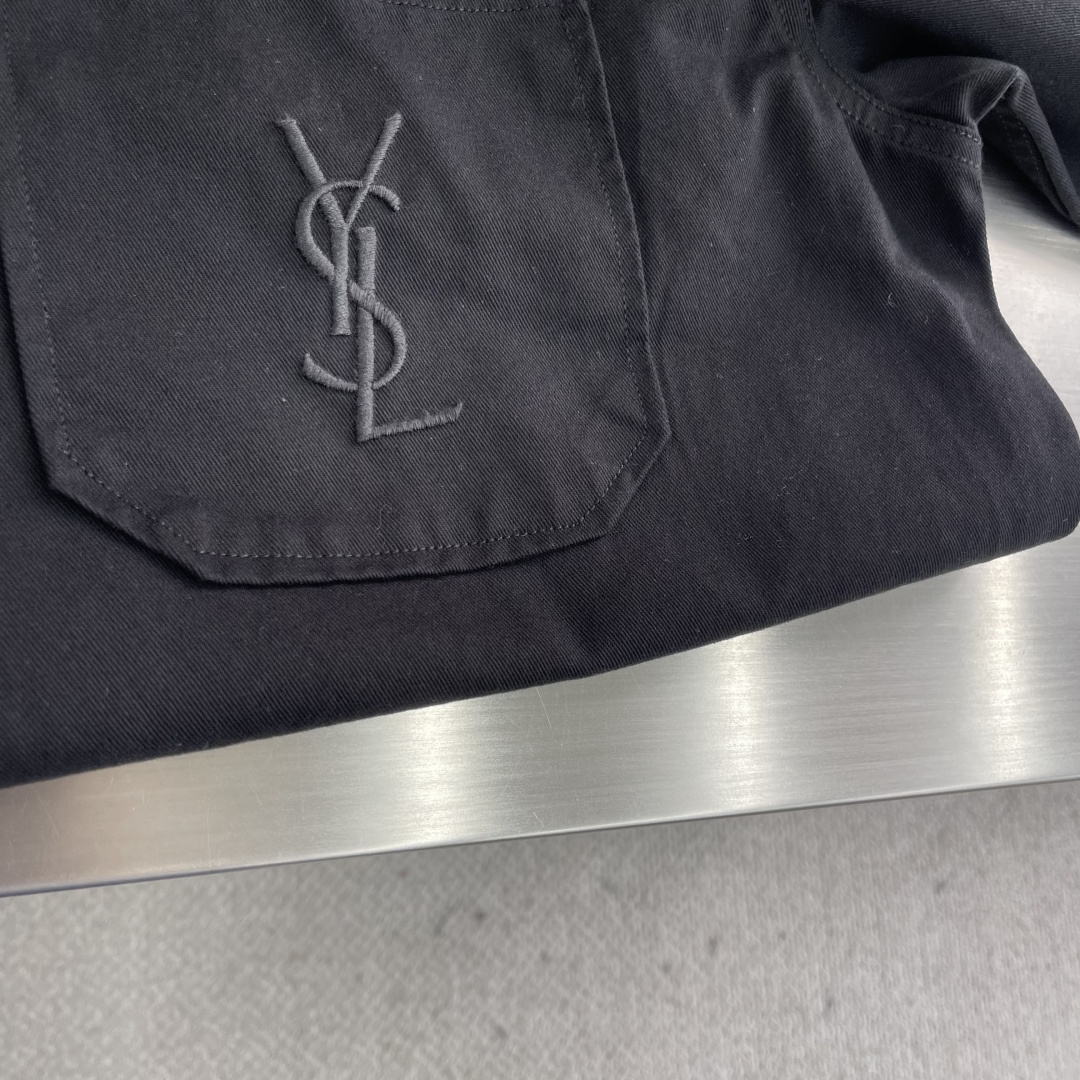 -SaintLaurent YSL标识刺绣衬衫式外套定制舒氧长绒精梳棉 质感卓越 舒适贴肤 以黑曜石为灵