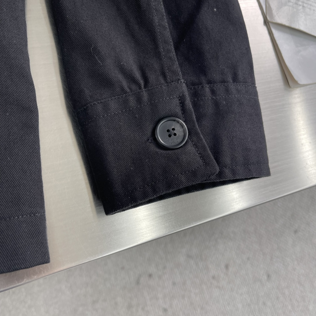 -SaintLaurent YSL标识刺绣衬衫式外套定制舒氧长绒精梳棉 质感卓越 舒适贴肤 以黑曜石为灵