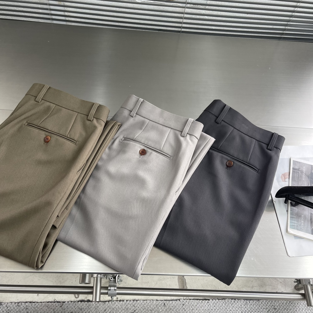 -Loro Piana 复古臻品“鱼骨纹”含羊毛醋酸天丝纤维面料垂感度舒适度极高挺括有型休闲西裤复古鱼骨