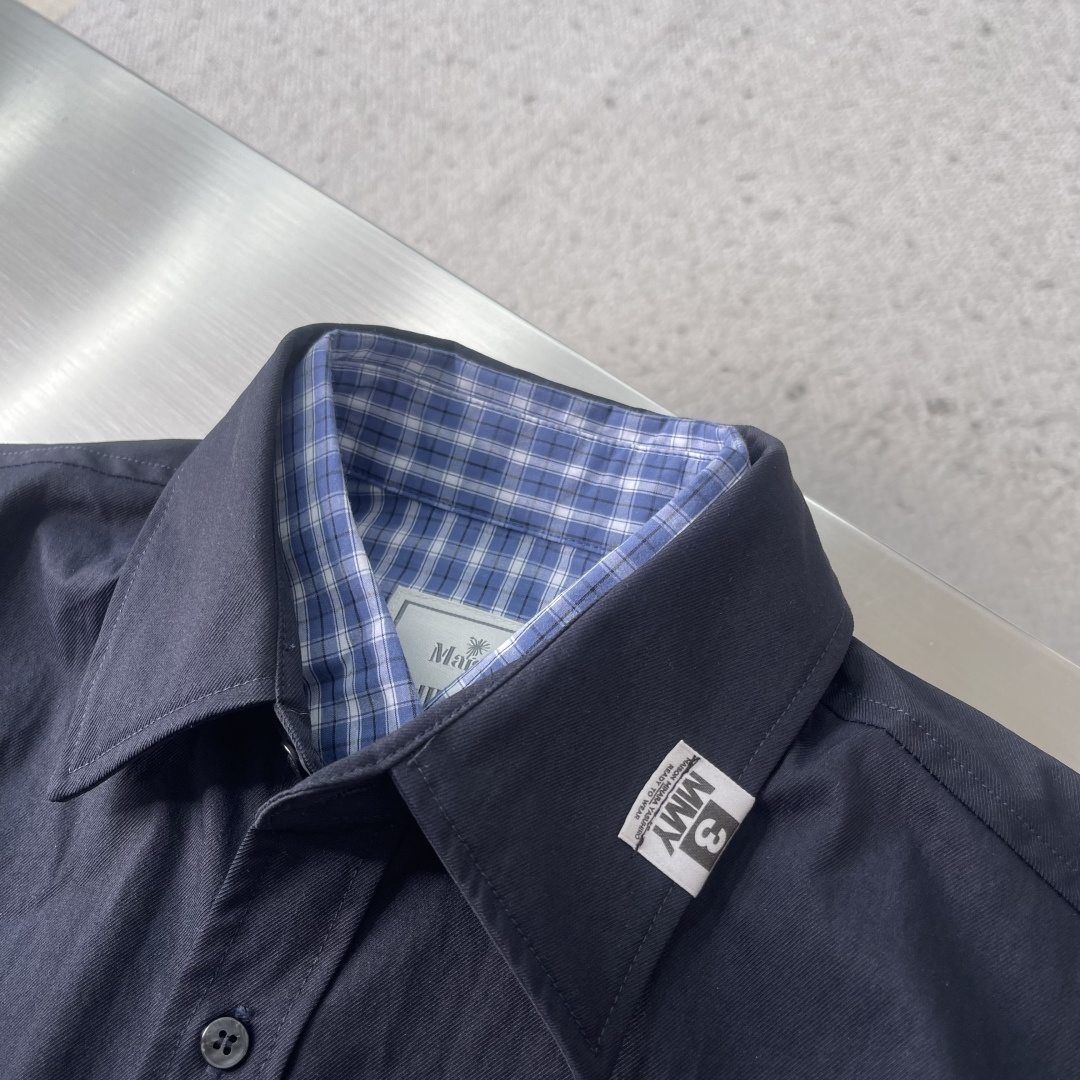 -MMY 2025秋季男士工装格子假两件长袖衬衫内里经典工装条纹，复古又百搭，散发着浓郁的工装风气息，彰