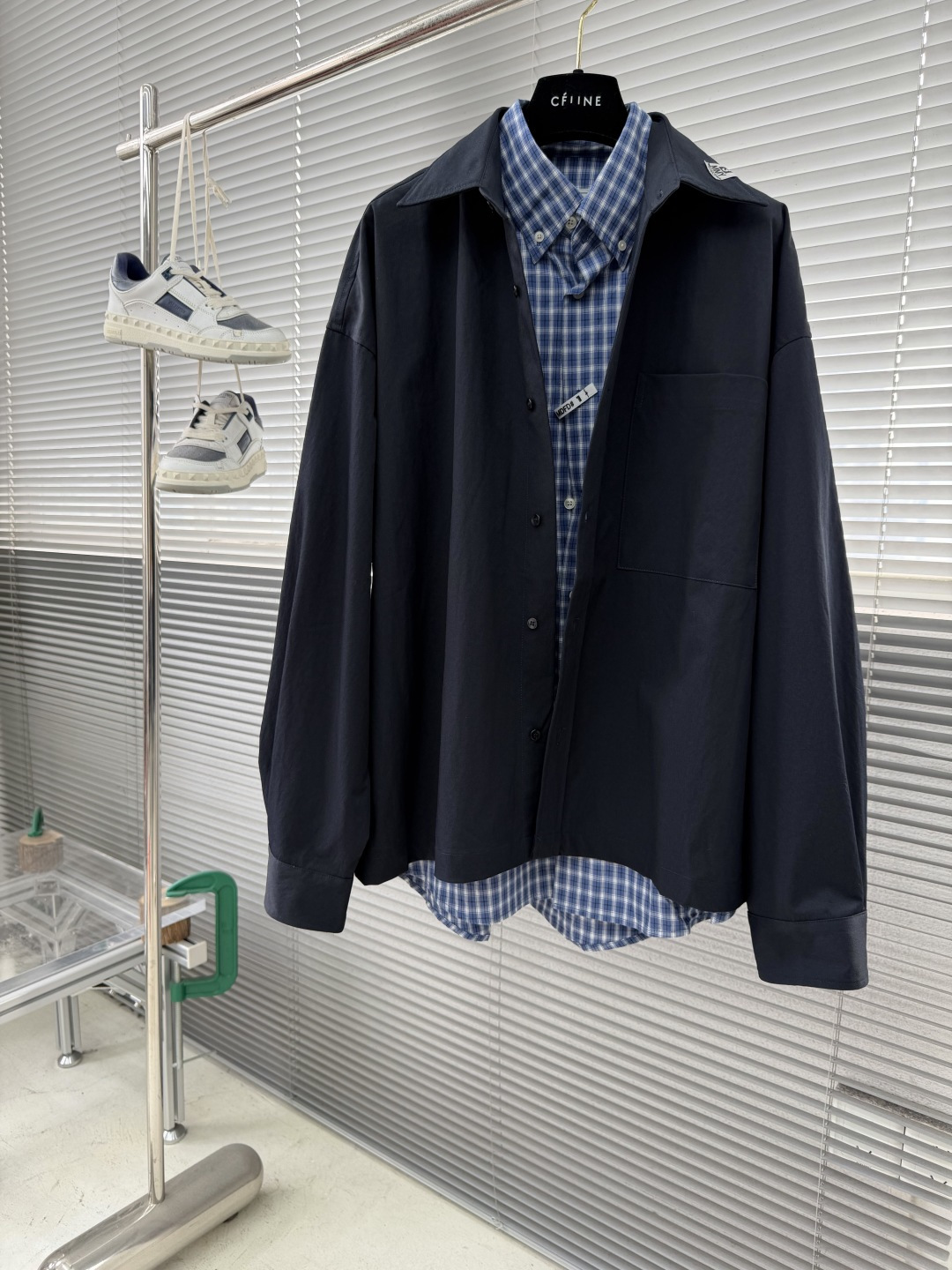 -MMY 2025秋季男士工装格子假两件长袖衬衫内里经典工装条纹，复古又百搭，散发着浓郁的工装风气息，彰