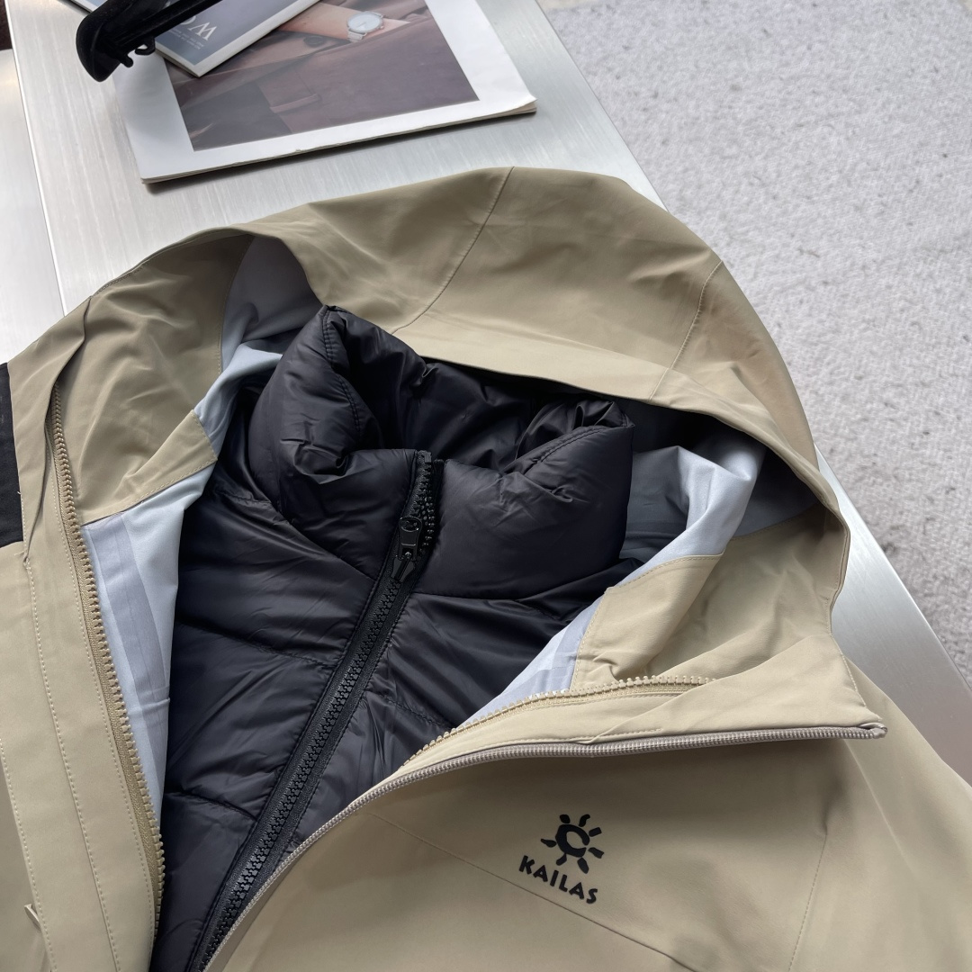 -KAILAS凯乐石硬壳三合一羽绒冲锋衣可拆卸羽绒内胆，六防科技，三层压胶工艺，高密三合一科技型面料！登
