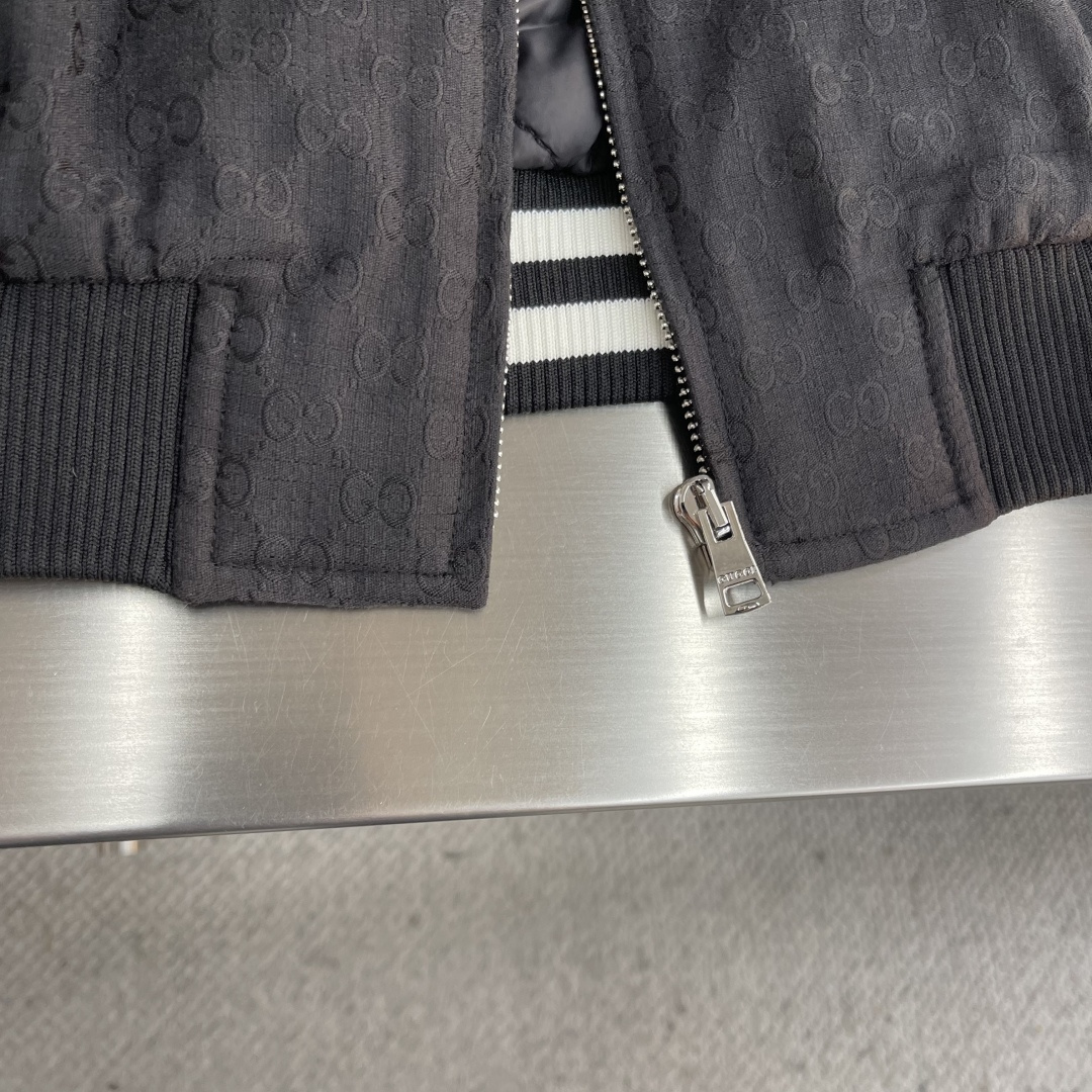 -GUCC 满印GG提花棉服定制黯金黑GG棉质微格织料以及双斜纹真丝方格夹层布 质感十足 厚重扎实 每一