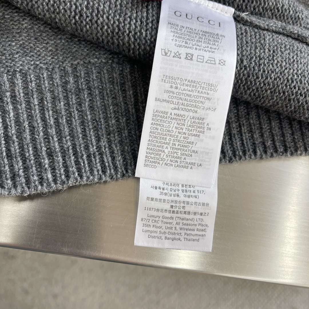 -GUCC 红灯笼双G刺绣针织衫采用50%羊毛，30%羊毛，10%羊绒，10%锦纶。原版定染定织。刺绣工