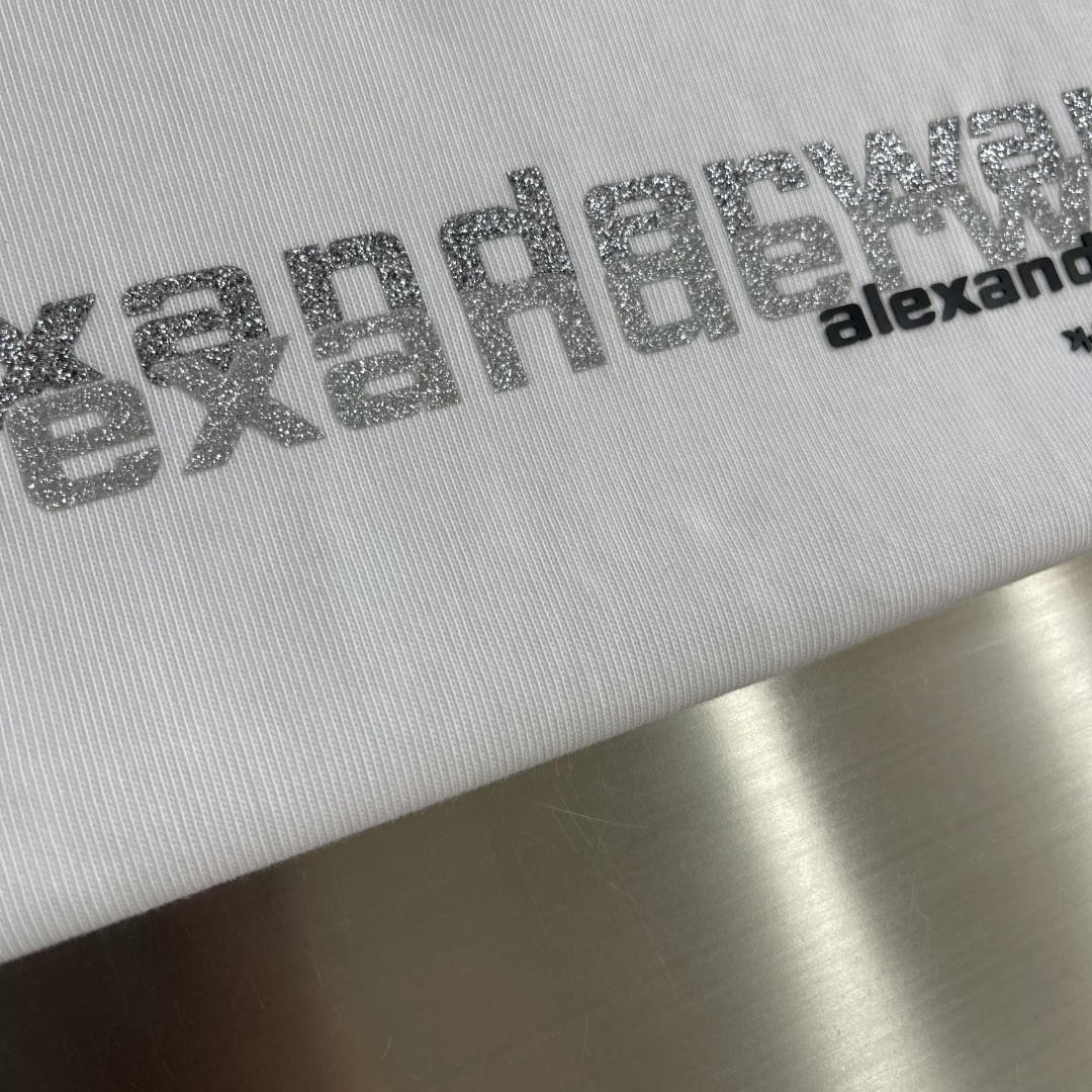 -Alexander Wang 2026SS春夏新款闪银粉对位印花短袖T恤，太帅了 印花发泡很有质感，采