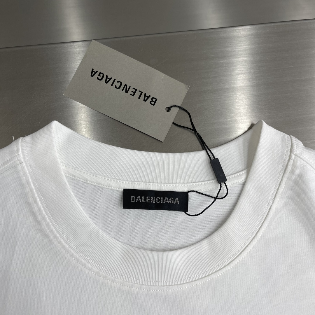 -Balenciag 2026春夏新款短袖T恤定制纯棉字母logo贴布印花颜色：黑色 白色 码数：M L
