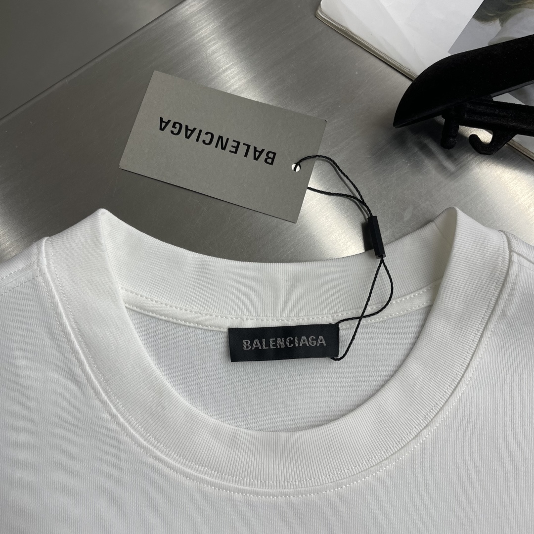 -Balenciag 2026春夏新款短袖T恤定制纯棉字母logo贴布印花颜色：黑色 白色 码数：M L