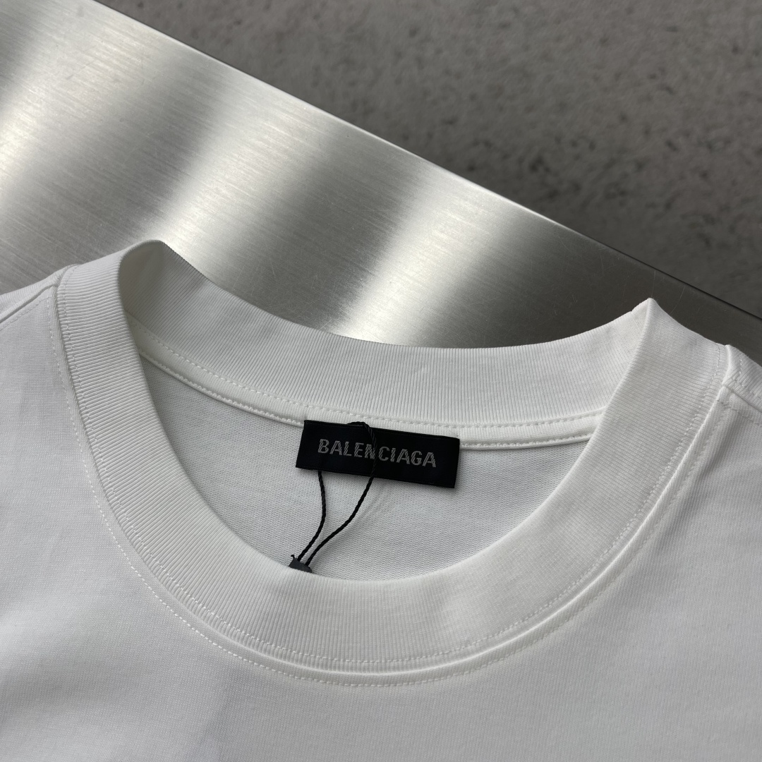 -Balenciag 2026春夏新款短袖T恤定制纯棉字母logo贴布印花 码数：M L XL XXL