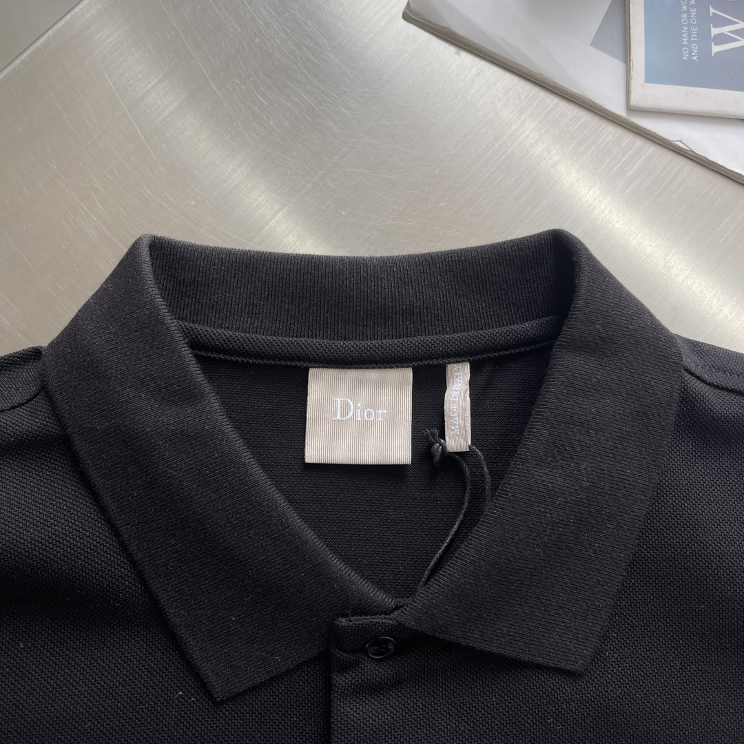 -Dio 26ss新款Polo 衫 黑色棉质珠地布 Dio* Clover 图案刺绣乔纳森·安德森 (J