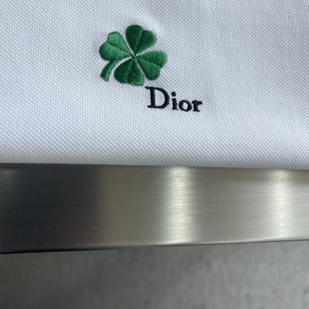 -Dio 26ss新款Polo 衫 黑色棉质珠地布 Dio* Clover 图案刺绣乔纳森·安德森 (J