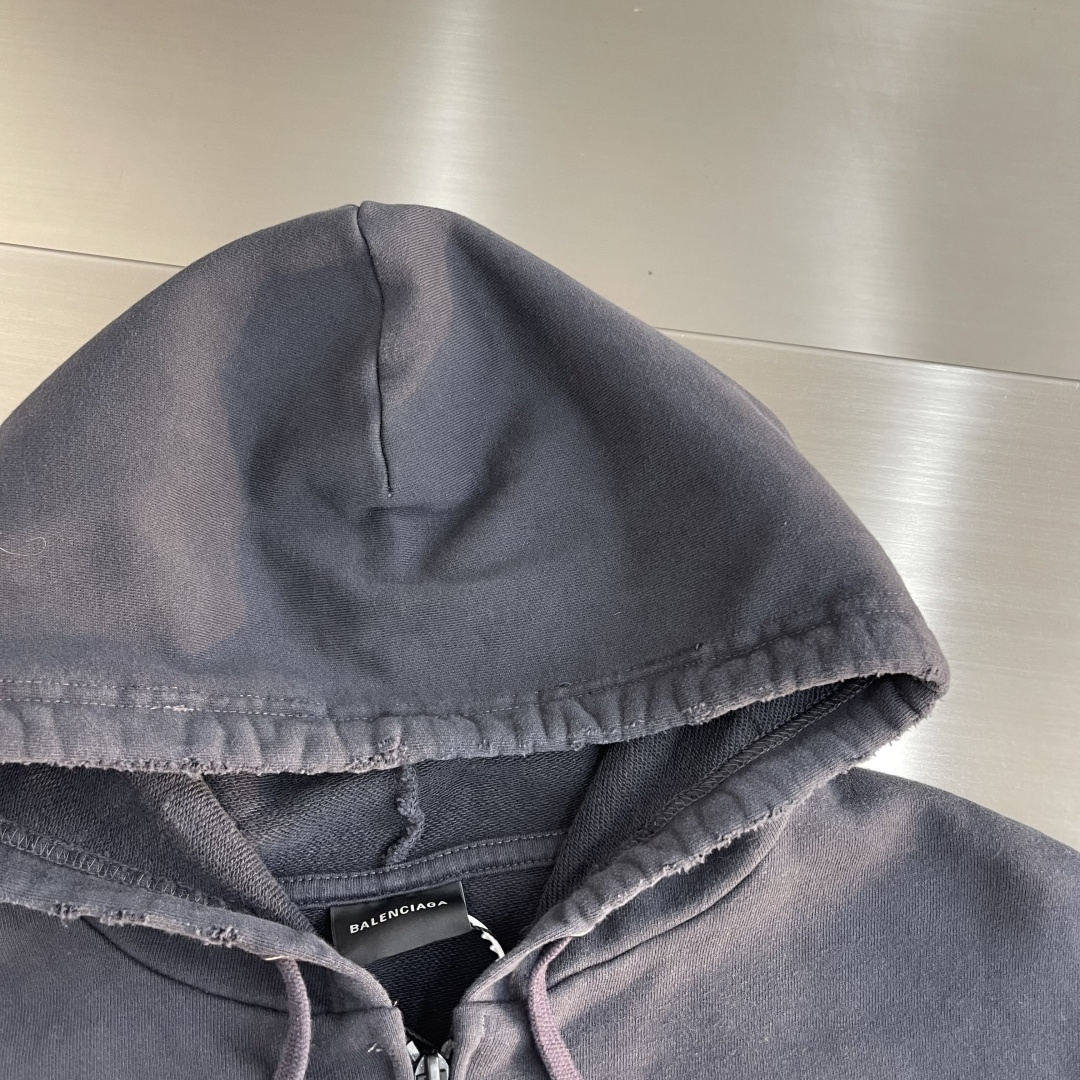 -BALENCIAG 26SS廓形胶浆印花毛圈连帽卫衣420克洗褪毛圈巴黎棉40支精梳棉双纱平纹布200