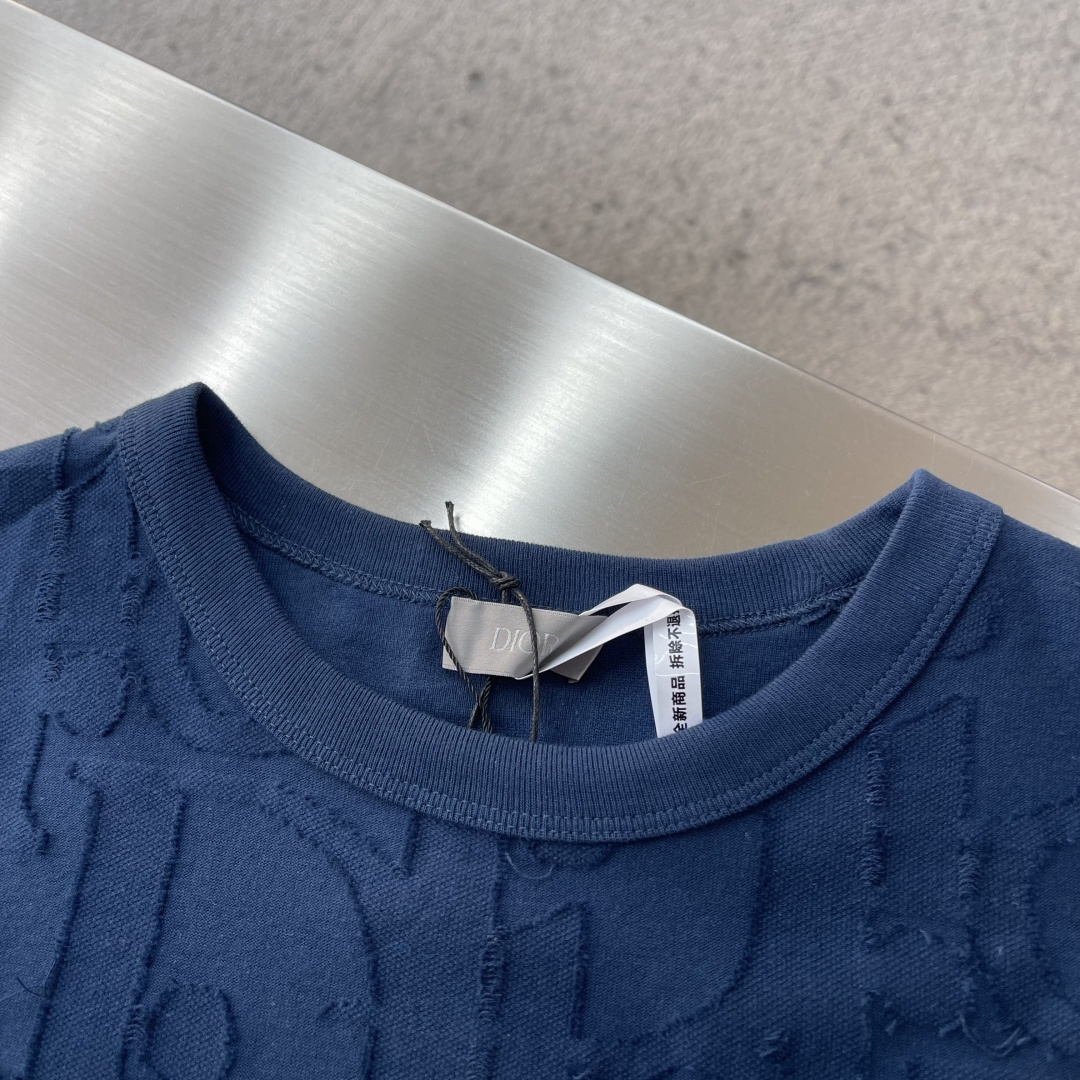 -DIO 25SS满身提花LOGO宽松T恤定制240克DIOR100%精梳棉提花面料配套1*1拉架罗纹提