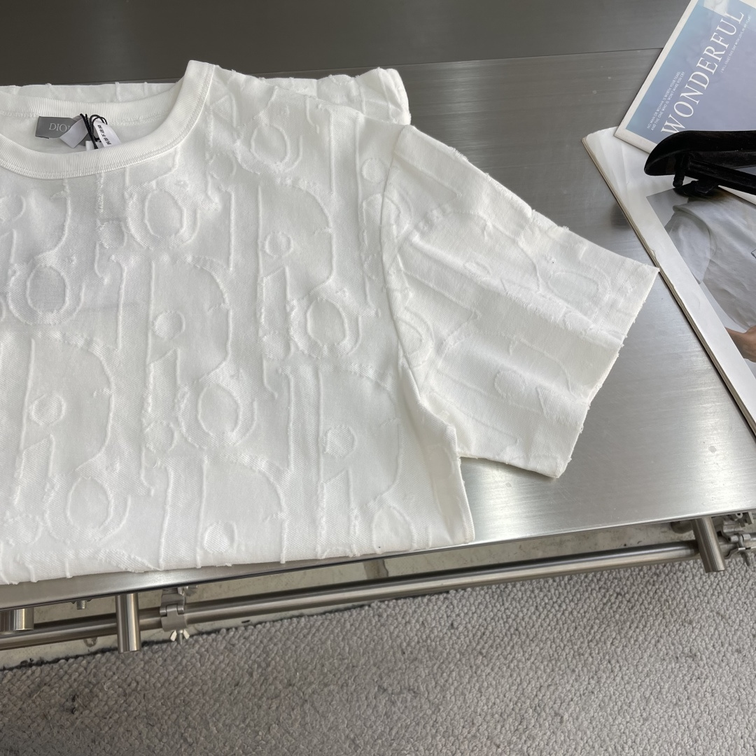 -DIO 25SS满身提花LOGO宽松T恤定制240克DIOR100%精梳棉提花面料配套1*1拉架罗纹提