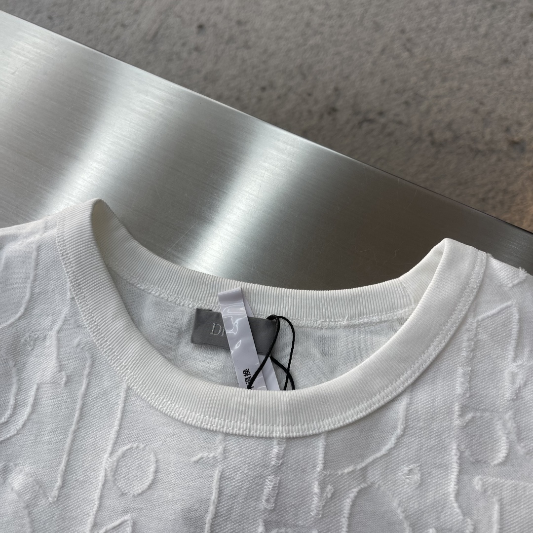 -DIO 25SS满身提花LOGO宽松T恤定制240克DIOR100%精梳棉提花面料配套1*1拉架罗纹提