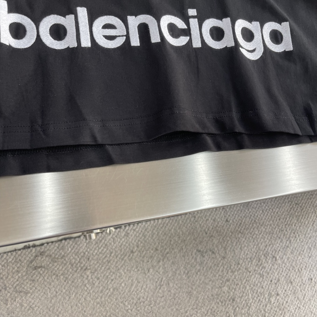 -BALENCIAG 26SS圆领套头字母刺绣廓形短袖T恤210克40支巴黎棉双纱面料280克1*1拉架