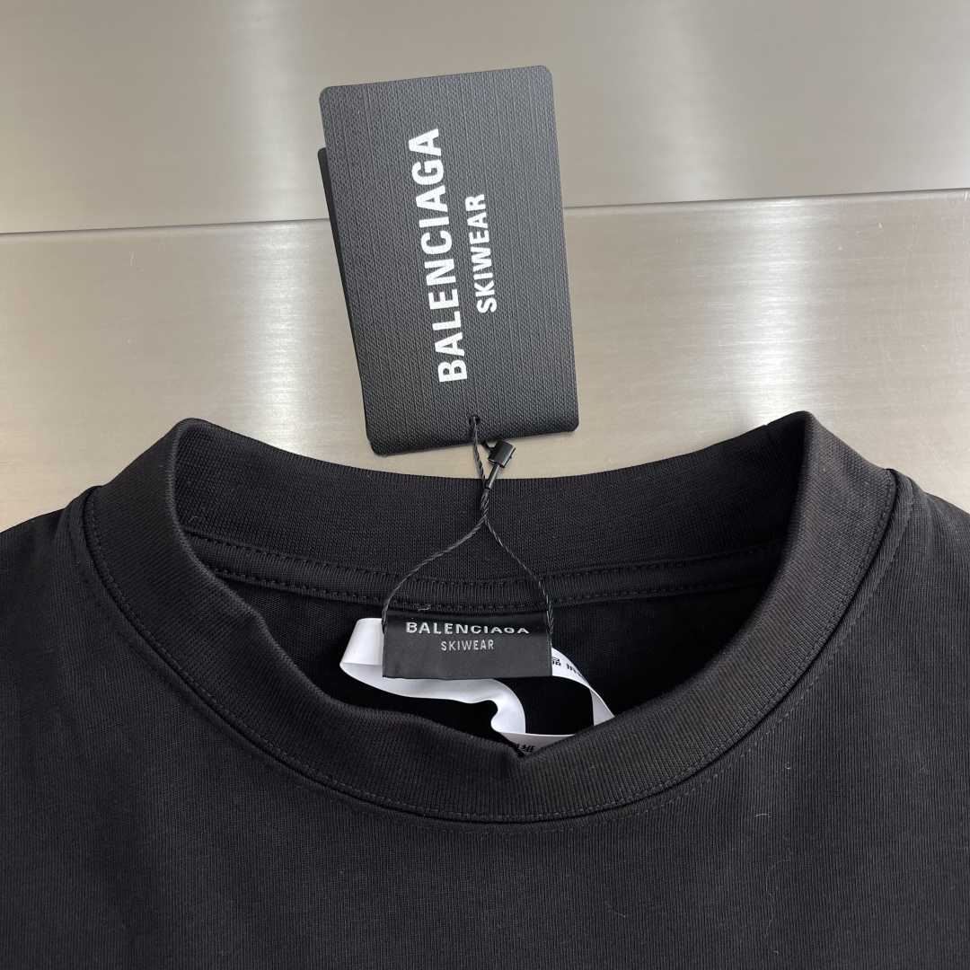 -BALENCIAG 26SS圆领套头字母刺绣廓形短袖T恤210克40支巴黎棉双纱面料280克1*1拉架