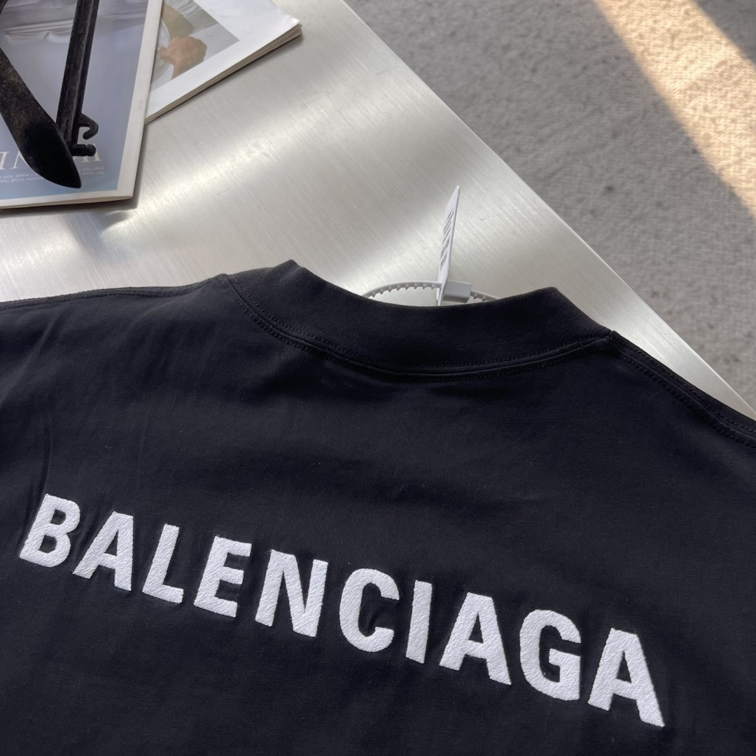 -BALENCIAG 26SS字母刺绣圆领套头中号版型T恤232支巴黎棉双纱100棉300克1*1拉架罗