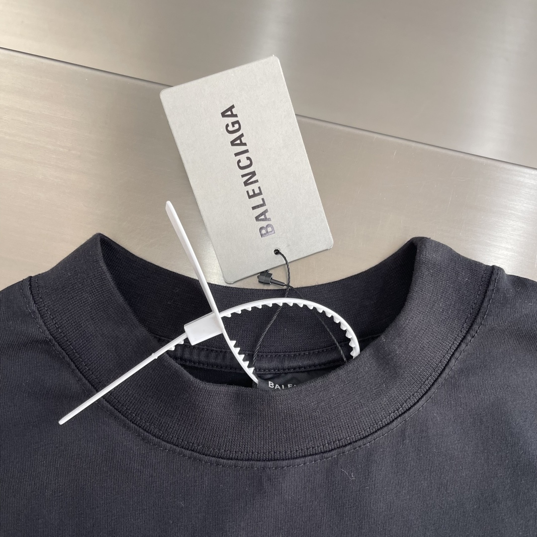 -BALENCIAG 26SS字母刺绣圆领套头中号版型T恤232支巴黎棉双纱100棉300克1*1拉架罗