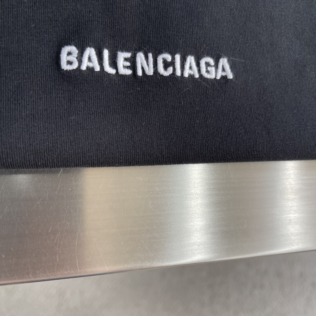 -BALENCIAG 26SS字母刺绣圆领套头中号版型T恤232支巴黎棉双纱100棉300克1*1拉架罗