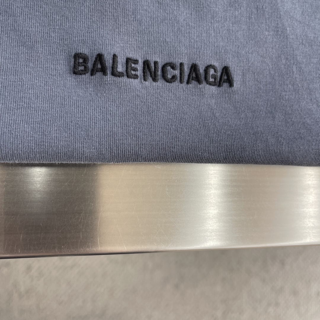 -BALENCIAG 26SS图绘褪色效果圆领刺绣短袖T恤32支巴黎棉双纱100%棉280克1*1拉架罗