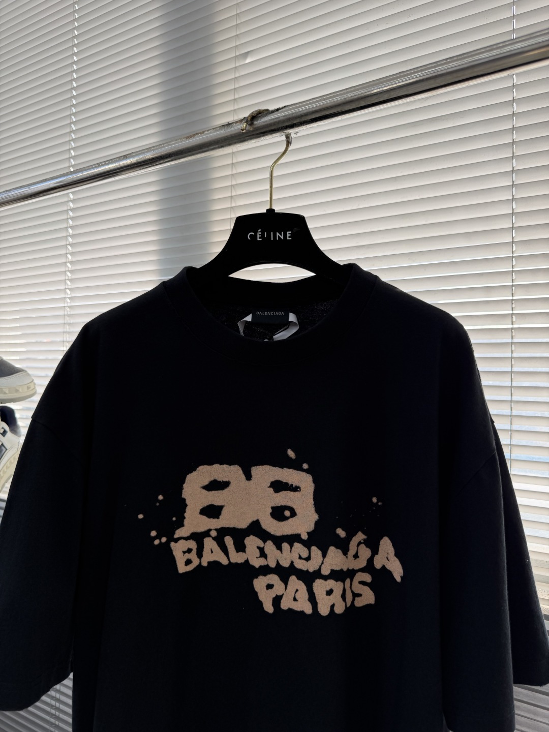 -BALENCIAG 经典圆领数码印花直喷短袖T恤230克100%活性黑极品棉340克十字罗纹面料酵洗数