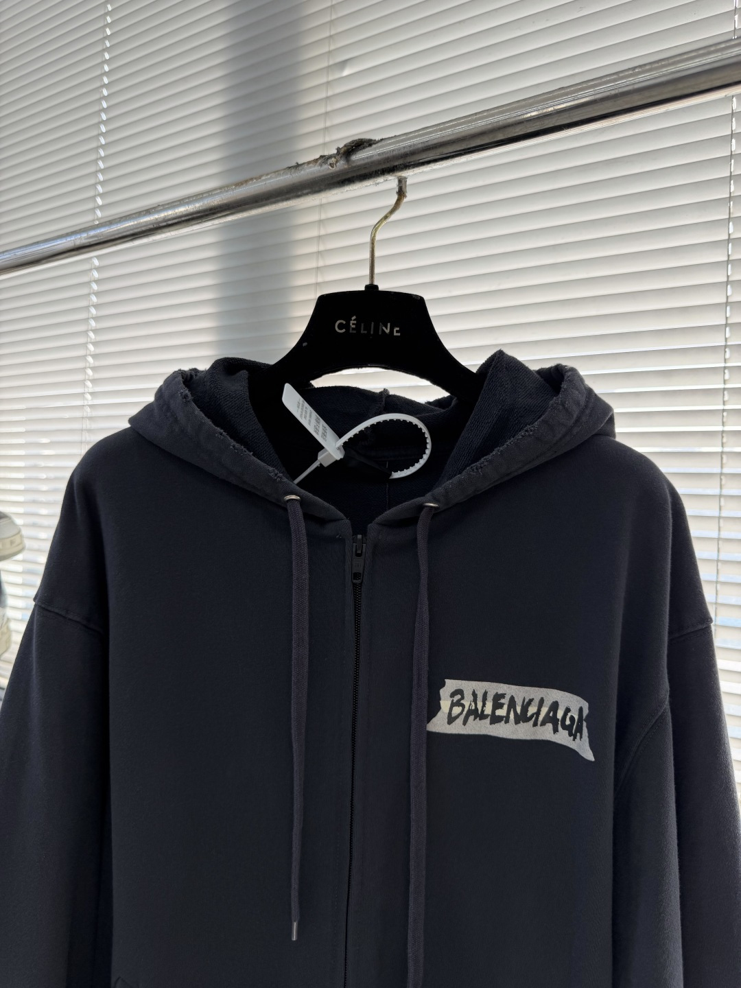 -BALENCIAG 26SS廓形胶浆印花毛圈连帽卫衣420克洗褪毛圈巴黎棉40支精梳棉双纱平纹布200