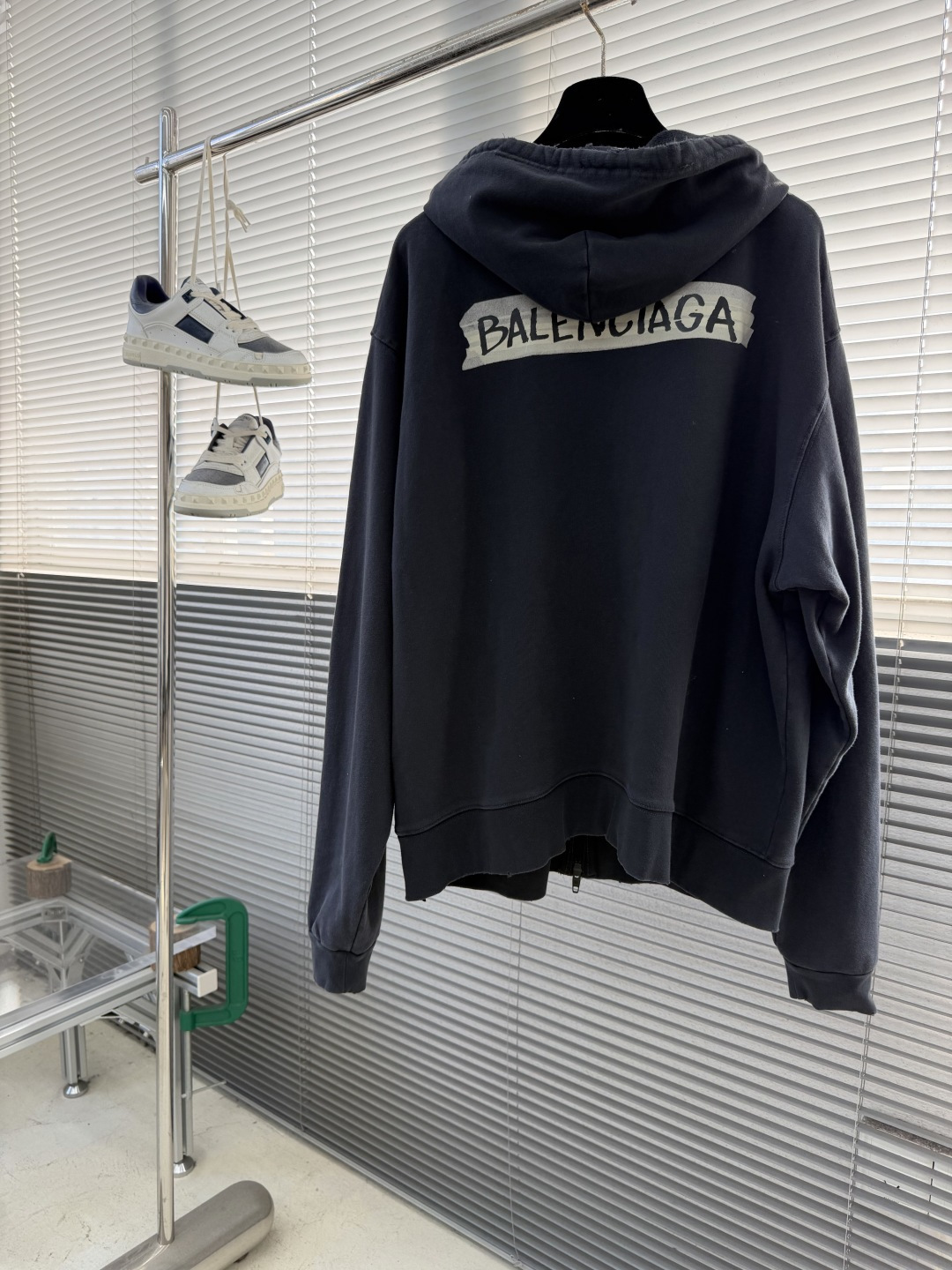 -BALENCIAG 26SS廓形胶浆印花毛圈连帽卫衣420克洗褪毛圈巴黎棉40支精梳棉双纱平纹布200