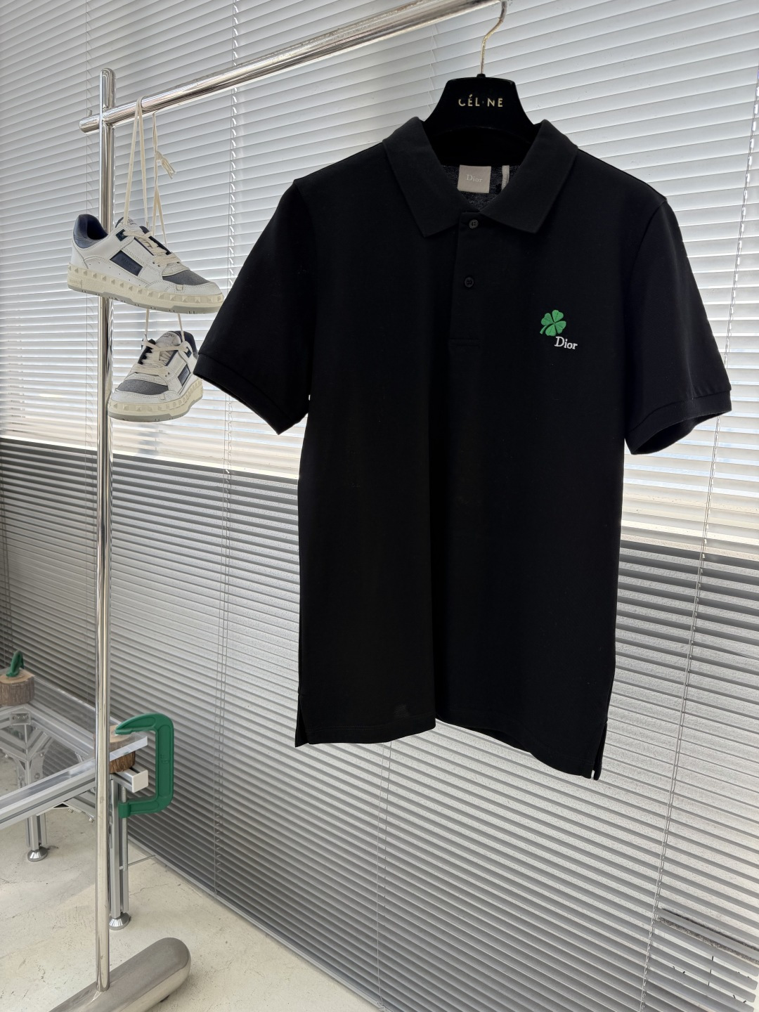 -Dio 26ss新款Polo 衫 黑色棉质珠地布 Dio* Clover 图案刺绣乔纳森·安德森 (J