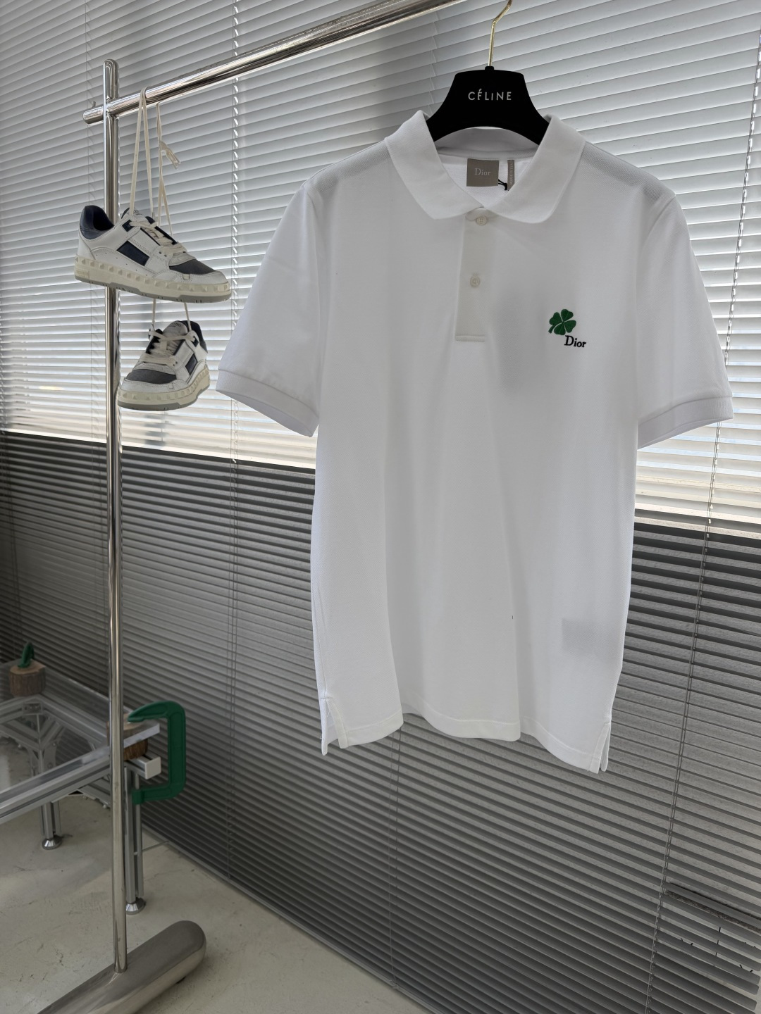 -Dio 26ss新款Polo 衫 黑色棉质珠地布 Dio* Clover 图案刺绣乔纳森·安德森 (J