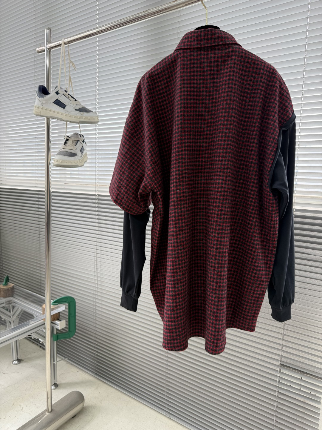 -Balenciag 26ss 假两件红黑格纹拼接衬衫尺码：S .M .L .XL衣长80818283肩